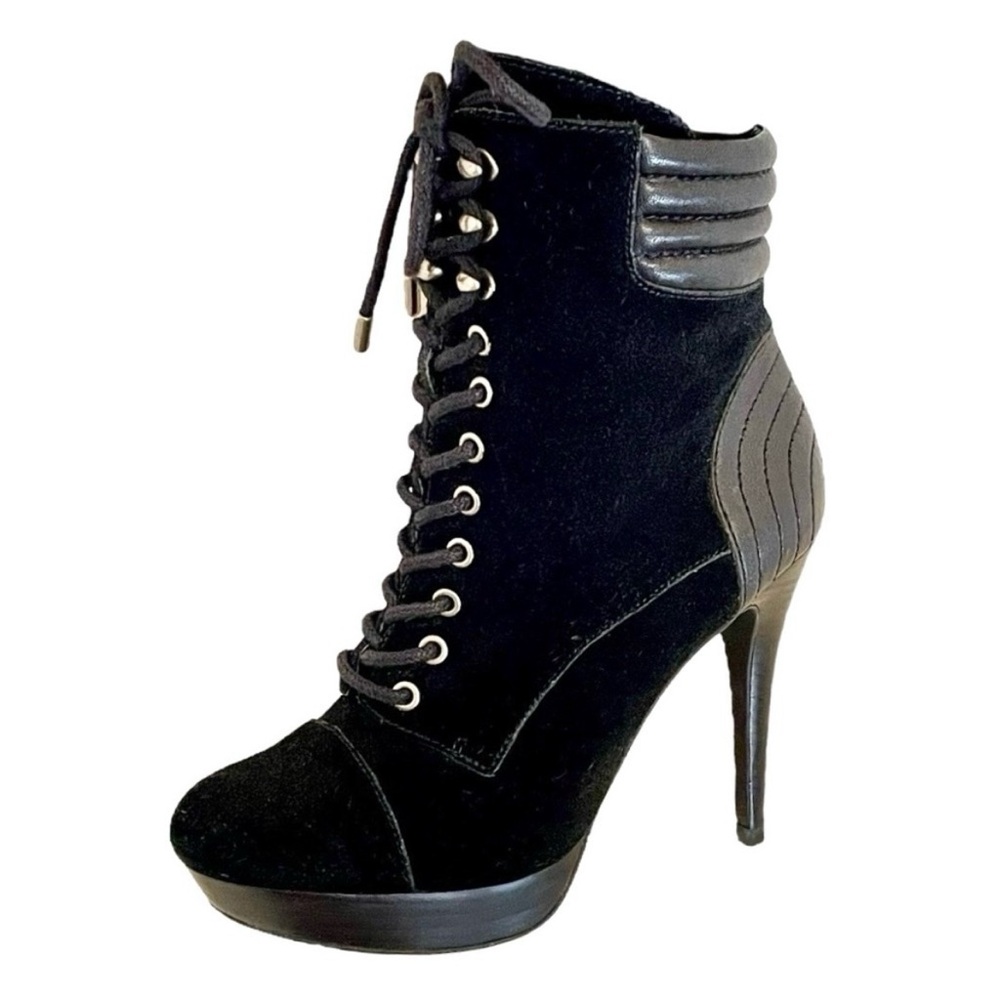 Y2k Jessica Simpson Genuine Suede Leather lace up sporty black ankle boots 8
